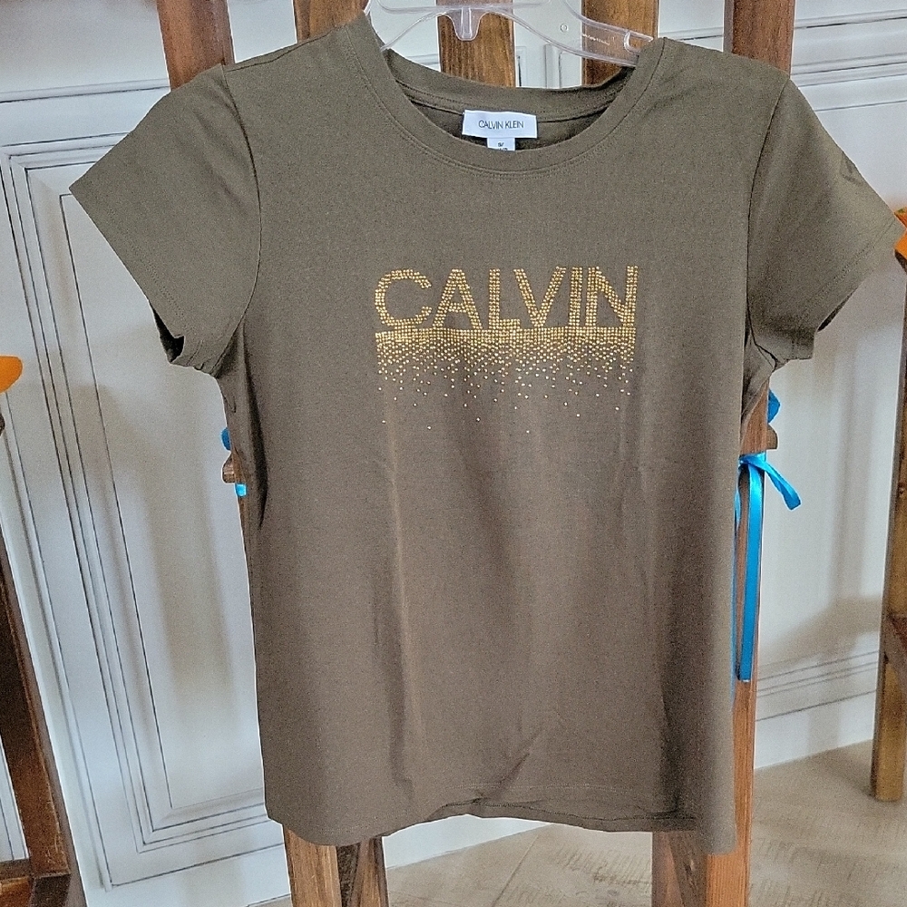 Calvin Klein Olive Tee with Gold Design